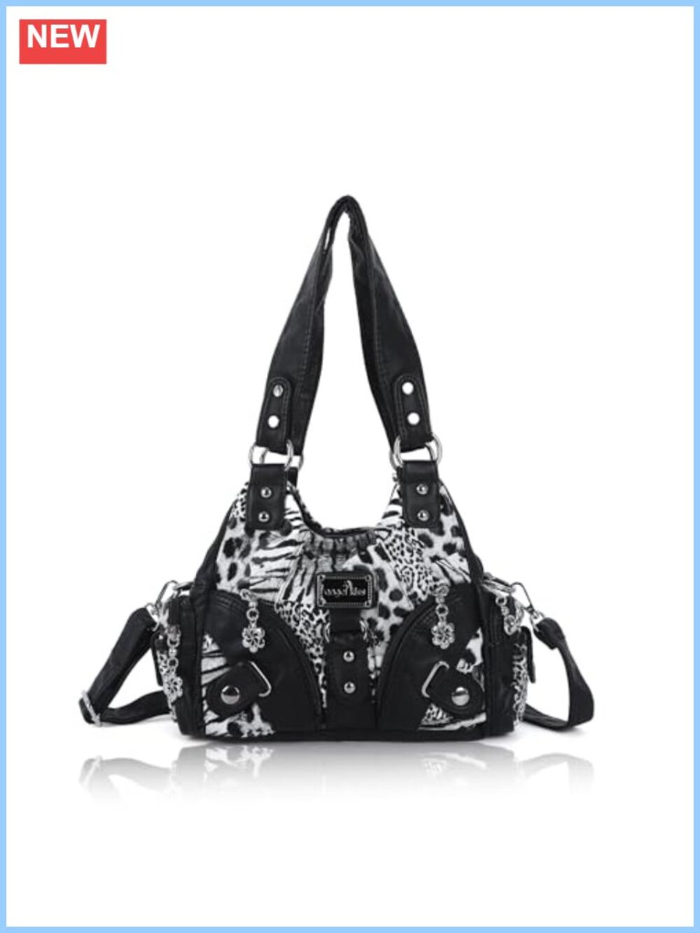Vegan Leather Hobo Shoulder Bag Multi-Pocket Tote with Zipper